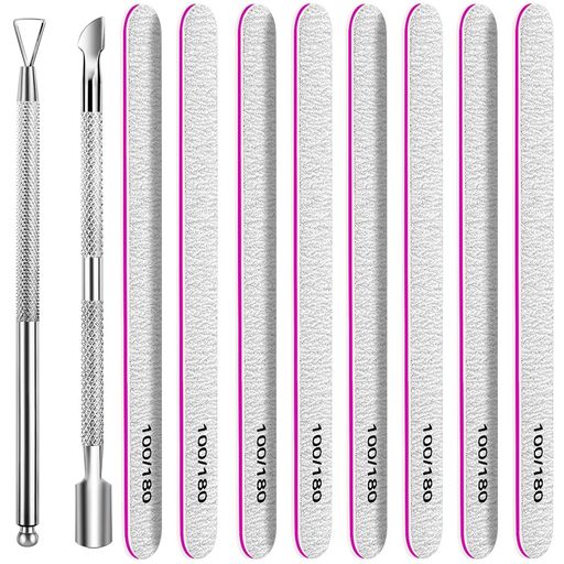 ネイルファイル100/180ジェルネイル用ファイル8本爪やすり爪磨きジェルネイルプッシャー2点キューティ..