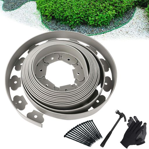 YUNHEガーデンエッジフェンス土留め園芸シート土留めフェンスシート花壇芝生根止めガーデニングDIY裁断可能土と芝の根境界線の分割庭のデザイン15本の固定釘ハン...