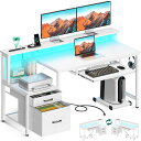 AODKパソコンデスクゲーミングデスク引き出し&キーボードスライダー付き幅140CM机PCデスクCOMPUTERDESK桌子コンセント&LED付きゲームデスク長机CPUスタンド付き在宅ワーク左右入れ替え対応ホ…(3)