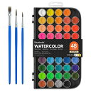 SHUTTLEART固体水彩固形水彩絵具セットパレットプチカラー易着色速乾大容量ブラシ付属48色セット野外スケッチ用大人の塗り絵