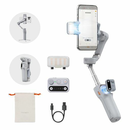 Rakuten - hohemX3スマホ用ジンバル、GimbalStabilizerforiPhone、3軸スマートフォンジンバル、マグネット式フィルライト、内蔵エクステンションロッド&三脚、取り外し可能なリモコン、旅行やブログ、TikTo…