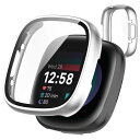 TOORQRForFitbitSense2/Versa4ケースFitbitSense2/Versa4カバーPC素材カバーガラスフィルム一体型全面保護耐衝撃軽量指紋防止傷防止キズ防止防塵日本旭硝子材-シルバー