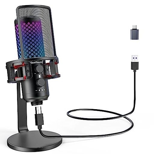 ZealSoundゲーミングマイクUSBマイクコンデンサーマイクPCマイクphoneマイクRGBカ...