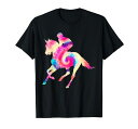 水彩絞り染め馬ポロライダー選手馬スポーツTシャツ