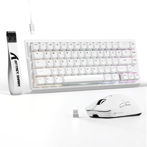 【X68HEラピッドトリガー】ATTACK SHARK X68HE有線キーボードは、ラピッドトリガーを搭載のアクチュエーションポイント最大0.01mmに調整可能な超精密なホールエフェクトキーボードです。打鍵音が心地良いMagnetic platinum スイッチ搭載採用した66サイズの66キーのゲーミングキーボードです。FPSや音楽ゲームに最適。より繊細でスピーディーなゲームプレイを実現。 【X3ゲーミングマウス】 3つの異なる接続モード提供し、ワイヤレス2.4g/Bluetooth/有線Type-C接続、伝送速度2404MHz-2480MHz、より高速伝送速度、より安定し、10メートルワイヤレス2.4g/Bluetoothを接続できる。 多くのシーンを満たすことができ、下部にモードスイッチボタンがあり、手軽くで簡単に切り替えることができる。 【超高速レスポンス&amp;高品質設計】X68HEラピッドトリガー キーボードは8000Hzポーリングレートと0.125msの超低遅延、128KHzスキャンレートにより、従来比9倍の高速応答を実現。