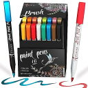 ACRYLIC PAINT PENS BRUSH TIP アクリル ペイントペン ブラシチップ メタリック8本 ベーシックカラー8本 ペイントアート マーカー セット カリグラフィ筆ペン スクラップブック ブラシレタリング カードメイキング スケッチ