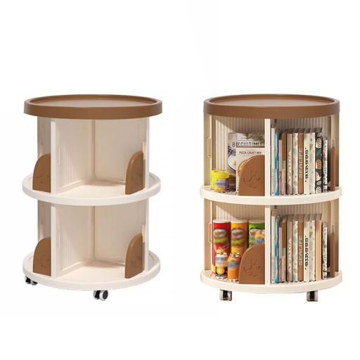 CZEAR本棚回転式本棚絵本棚漫画収納回転ラックブックシェルフ収納棚CDラックDVDラック省スペース隙間収納360°回転(ブラウン46x46x64CM(2段))