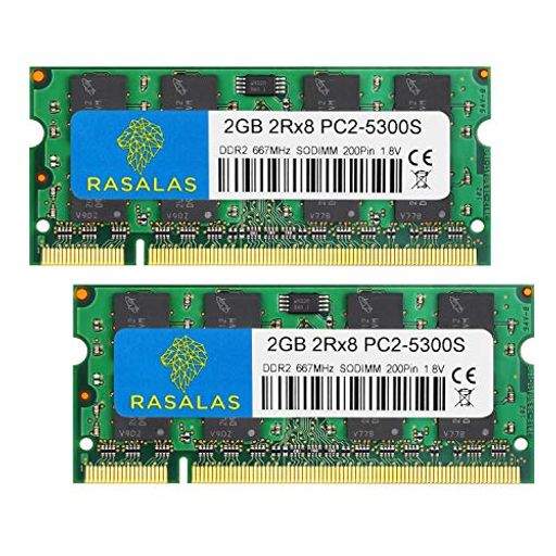 RASALAS PC2-5300 DDR2 667MHZ 4GB 2枚X2GB SODIMM PC2-5300S 1.8V CL5 メモリ INTEL MAC AMDシステムノートブックラップトップ用