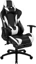 フラッシュファニチャー(FlashFurniture)回転式ゲーミング/オフィス/コンピューターチェアX30ブラック/ホワイトソフトレザーレーシングシート調節可能人間工学リクライニング背もたれスラ…