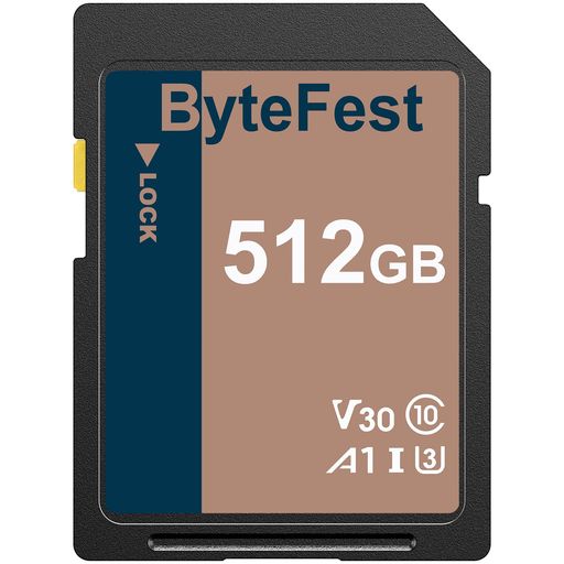 ByteFestSDカード512GBUHS-Iメモリーカード-C10、U3、V30、4KUHD、超高速転送