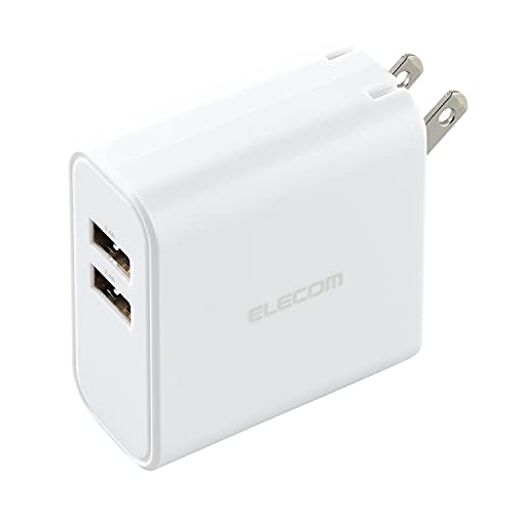 エレコム 充電器 USB コンセント 合計24W 2ポート USB-A 折りたたみ式プラグ 2台同時充電 おまかせ充電対応 【 IPHONE SE3/15/14/13/ANDROID 各種対応】 ホワイト EC-AC03WH