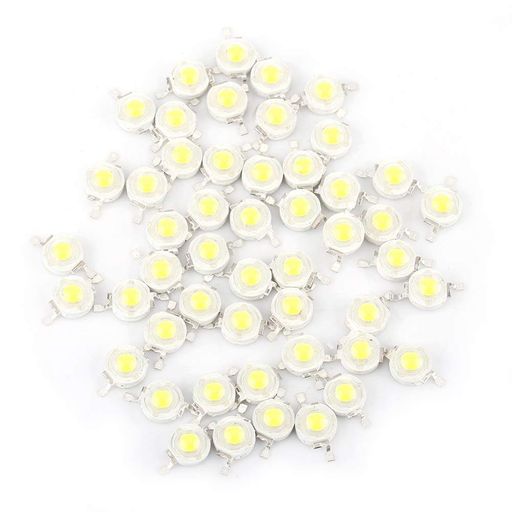 50個入りコールドホワイトLEDビーズ電球チップ、LEDビーズランプチップ、1W 3.0~3.6V LEDスポットライト ビーズ、120度 丸型 DIYインテリアビーズ ランプ 高輝度 低消費電力(クールホワイト)