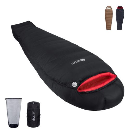 QEZER寝袋冬用ダウンシュラフ最低温度-26°C700g/1000g/1500g羽毛充填マミー型650FP高級ダウン寝袋コンパクト400T撥水加工キャンプ登山車中泊防災避難用