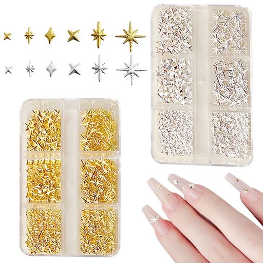 ネイルスタッズ星2ケース3D立体ネイルパーツスタッズ四芒星メタルパーツジェルネイルジュエリーパーツネイルアートハンドメイドデコパーツDIY手作りゴールドシルバー...