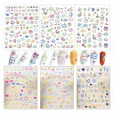 TVETE可愛いネイルシール落書き風【6個セット】5Dネイルパーツシール自粘着防水立体感可愛いデコパーツ手帳用シールスマホケースDIYクラフト