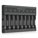 POWEROWL単3単4電池充電器8ベイ、独立スロット、ニッケル水素/ニカド充電式電池用USB高速充電|詳細画像