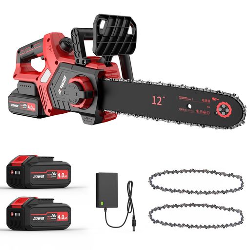 ナウィン充電式チェーンソー12インチチェーンソー大容量4.0ahバッテリー2個ガイドバー300mmブラシレス..