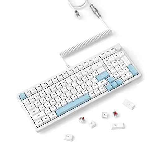 A.JAZZAK992メカニカルゲームキーボードBT5.0/ワイヤレス2.4G/有線Type-Cサイドスライドスイッチ赤軸99キーホットプラグ設計GASKET構造PBTキーキャップボリュームノブ付きカスタムパソコンキーボ…
