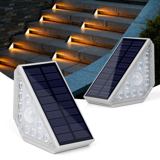 階段ライトソーラーライトガーデンライトソーラー屋外防水IP44人感センサー付きLED温白色照明自動点灯/..