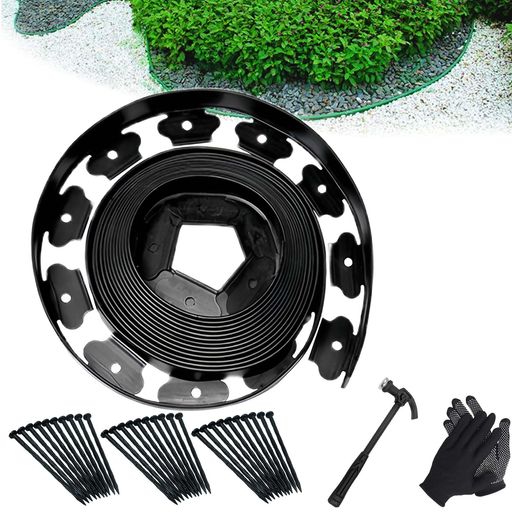 YUNHEガーデンエッジフェンス土留め園芸シート土留めフェンスシート花壇芝生根止めガーデニングDIY裁断可能土と芝の根境界線の分割庭のデザイン30本の固定釘ハン...