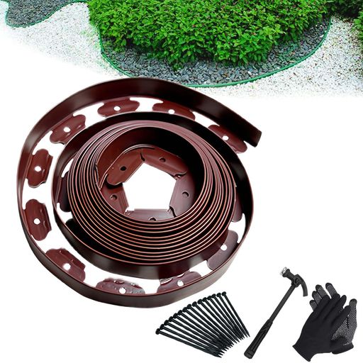 YUNHEガーデンエッジフェンス土留め園芸シート土留めフェンスシート花壇芝生根止めガーデニングDIY裁断可能土と芝の根境界線の分割庭のデザイン15本の固定釘ハン...