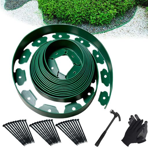 YUNHEガーデンエッジフェンス土留め園芸シート土留めフェンスシート花壇芝生根止めガーデニングDIY裁断可能土と芝の根境界線の分割庭のデザイン30本の固定釘ハン...