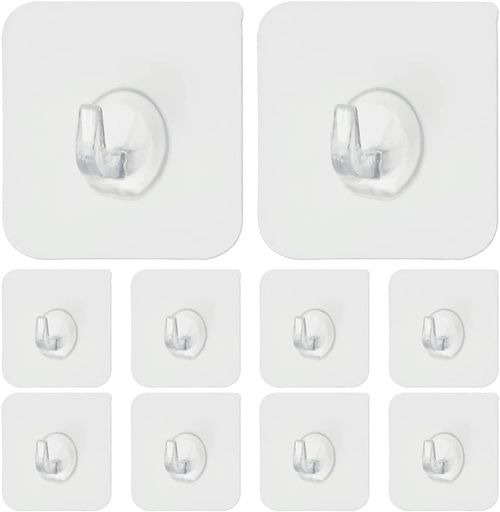 壁掛けフック(10個入り)粘着フック透明フック強力フック強力ウォールフック壁フックバックドアフックミニフックシームレスフック強い密着性穴あけ不要貼り付け跡なし防水耐油耐久ガ…
