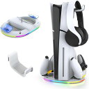 PS5SLIM/PS5PRO対応縦置きスタンドPS5用スタンドPS5スリム/PS5PRO用コントローラー充電器PHYIFLBEY2台同時充電多機能収納ヘッドホンフック付きRGBライト効果付き&過充電防止PS5(2)