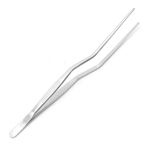 KKLM オフセットピンセットトング 20cm ステンレス製 調理用精密ピンセット ガーデニング作業トング ケーキデコレーション・植え替え・細かい作業に 先端曲面設計で掴みやすく滑り止め加…