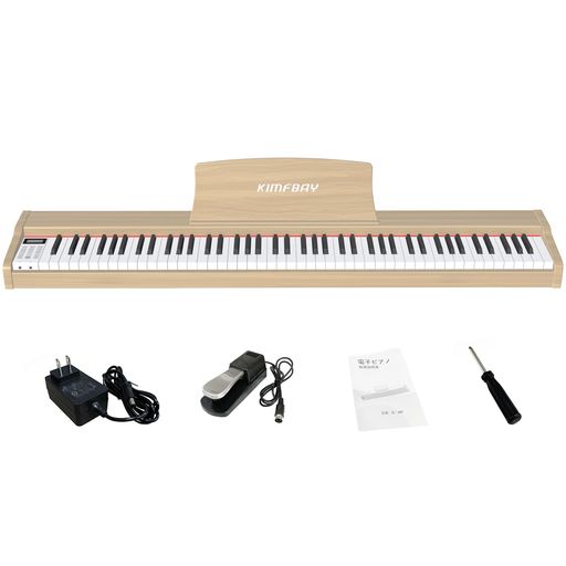 【優れた音質】KIMFBAY電子ピアノは、先進的なフランス製Dream5704サウンドチップを搭載し、高品質なサウンドの旅をお届けします。明るい高音と暖かい低音を再生するデュアルスピーカーを搭載しています。ユニークな木目調のデザインは、どんな空間にもエレガントさをプラスし、インテリアのスタイリッシュなアクセントになります。 【フィンガーセンサー電子ピアノ88鍵盤】88個のフルサイズのセミウェイトキーが力の感覚を軽減し、より敏感なタッチ応答を提供します。ピアノの鍵盤を弾く強さによって音量が変化します。滑らかなキーは演奏中の滑りを防ぎ、色褪せを防ぎ、高い輝きが長く続きます。 【豊富な機能】ピアノ鍵盤には膨大な音楽ライブラリがあり、128音色、128ポリフォニー、88デモ曲、100リズムを提供します。サスティン、録音/再生、メトロノーム、コード、デュアル鍵盤、トランスポーズなど、実用的で便利な機能も多数搭載しています。初心者でも経験豊富なミュージシャンでも、KIMFBAYピアノキーボードは新しい音楽の地平を探求し、全体的な演奏体験を向上させるのに役立ちます。