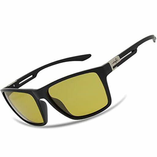 [INFI] 偏光 サングラス 釣り 運転 ドライブ スポーツ ランニング UVカット メンズ レディース グラディエント ブラックフレーム スモークレンズ ブルーミラー デザイナーズモデル (マットブラック・イエローレンズ)