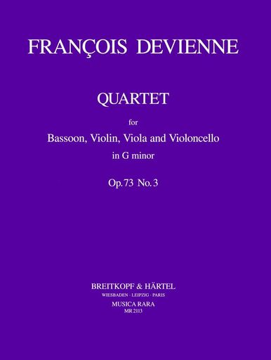 原題:FrancoisDevienne:QuartetGminOp.73/3Parts 編成・種類:ファゴット、ヴァイオリン、ヴィオラ、チェロ