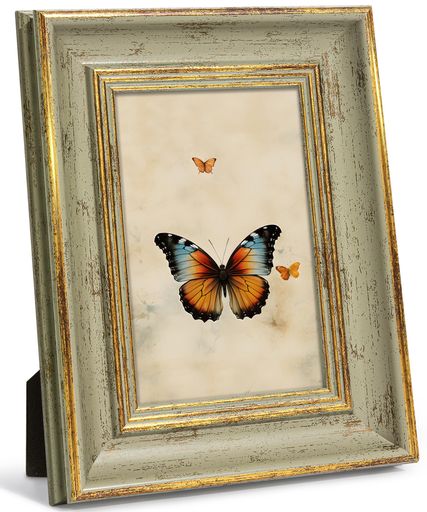 Afulyフォトフレームおしゃれ6切り写真立てアンティークグリーンゴールド壁掛け縦横兼用額縁記念日誕生日お祝いナチュラルプレゼントバレンタイン装飾