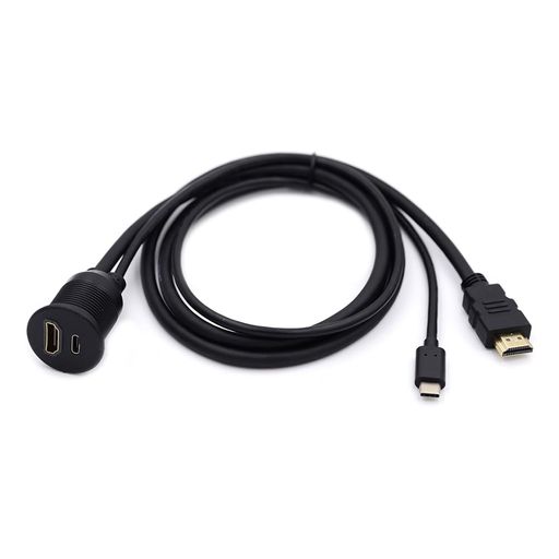 NFHK防水防塵USB-CType-CUSB3.1&HDMI4K延長フラッシュカーラッチマウント延長ケーブルダッシュボードパネル用