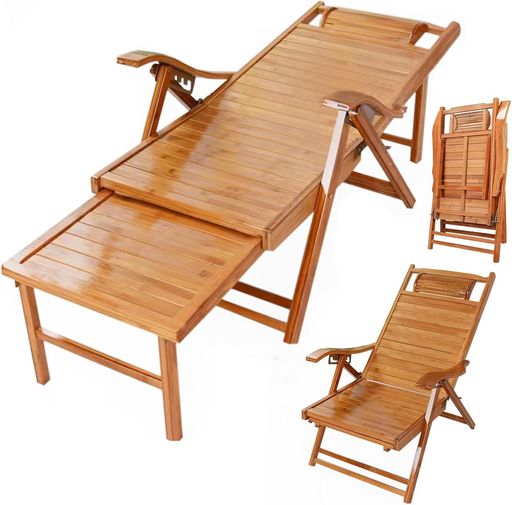 竹庭天然竹製リクライニングチェアリクライニングソファハイバックチェアリラックスチェア寝椅子簡易ベッド幅52cmソファーベッド腰部5段階調整昼寝チェア折りたたみ式屋内ガーデン屋…