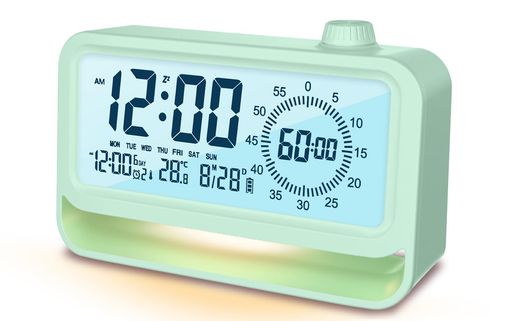 デジタル時計、置き時計、Reviday目覚まし時計タイマー充電式アラーム3組ナイトライト付き明るさ調整自動点灯音量調整温度表示シンプル多機能卓上時計(ライトグリーン)(3)