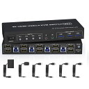 4ポートUSB3.0HDMIデュアルモニターKVMスイッチ4K@60Hzディスプレイ切替器2HDMIモニター4PC分配器オーディオマイク出力と3USB3.0ポー...