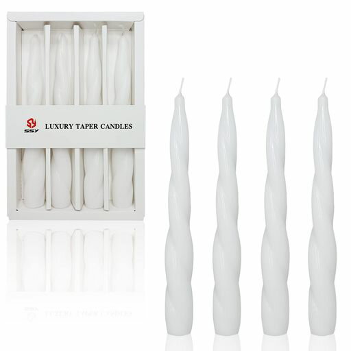 手作りの7.4インチスパイラルキャンドル豪華なテーパーキャンドルホームデコレーション/フェス/ウェディング用4個入り(White)