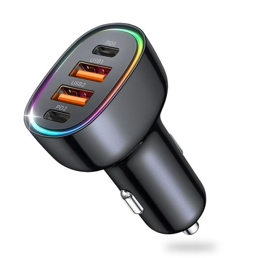 Type-Cカーチャージャー30W4ポートシガーソケットLEDライトType-CPD3.0USB-A12V/24V車スマート識別ソケット分配器iPhone16/15/14/13/iPad/Samsung