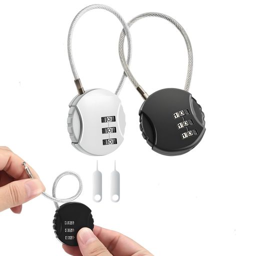 南京錠ダイヤル式ワイヤーロック3桁ダイヤル式軽量耐久性旅行用盗難防止アウトドアオフィス安全性簡単..