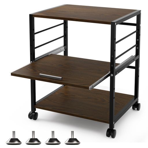 プリンター台キャスター付きプリンターワゴンプリンターラック木製3段デスクワゴン机下収納プリンター..