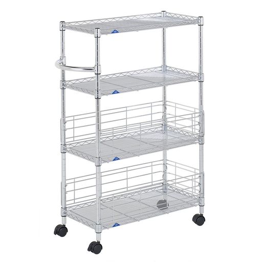 ドウシシャルミナスフィールキッチンラックワゴンスチールラック隙間収納収納棚幅304段サビに強い防錆加工組立簡単キャスター付き耐荷重80kg(棚板1枚)ポール径19mm幅29.5x奥行59.5x高さ94cm