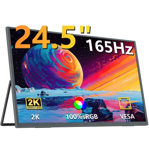 モバイルモニター 2K 165Hz 24.5インチ UPERFECT モバイルディスプレイ ポータブルディスプレイ 大画面非光沢 広色域 大型サブモニター 自立型スタンド ゲーミングモニター USB Type-C/Mini HDMI/Micro