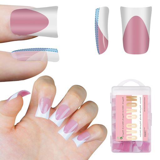 NOVOOVOWhiteFrenchTipShortDuckNailTipsPressonBERRYPINK