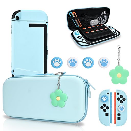 Software Games - DLseegoSwitch2ケースバッグセットスイッチ2カバースイッチ第2世代ケースSwitch2収納バッグ(収納バッグ*1+PCカバー*1+猫爪親指キャップ*4+花ストラップ*1)ゲームカード収納防塵防水耐衝撃持ち運…