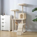 【ベージュ】OSJキャットタワー全面麻紐据え置きネズミ付き省スペース全高145cm麻紐ハンモック付きおしゃれ爪とぎ猫タワーペット用品おしゃれ可愛い運動不足解消ストレス解消組み立て…
