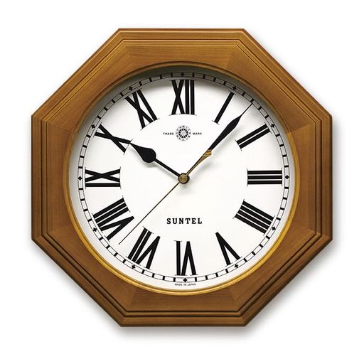 さんてる日本製天然木シンプル8角電波掛け時計(ローマ文字)ブラウンQL730R-BR