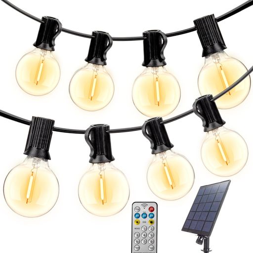 ソーラーストリングライト防雨型ガーデンライト 15M 電球色 25+2個 G40電球E12口金...