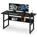 DEWELゲーミングデスクパソコンデスク幅160cm奥行60cmゲーミングデスク収納ラック付きテレワーク用pcデスク耐荷重65kgシンプル広いpcデスクワークデスクオフィスデスクアジャスター付き収…
