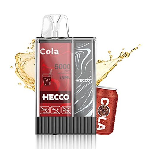 HECCO電子タバコ使い捨てタイプコーラフレーバー炭酸風味シーシャ大容量ノンニコチン・タール・色素0水蒸気タバコ水タバコ使い切りポケットシーシャvape本体1本入り約5500回吸引可能